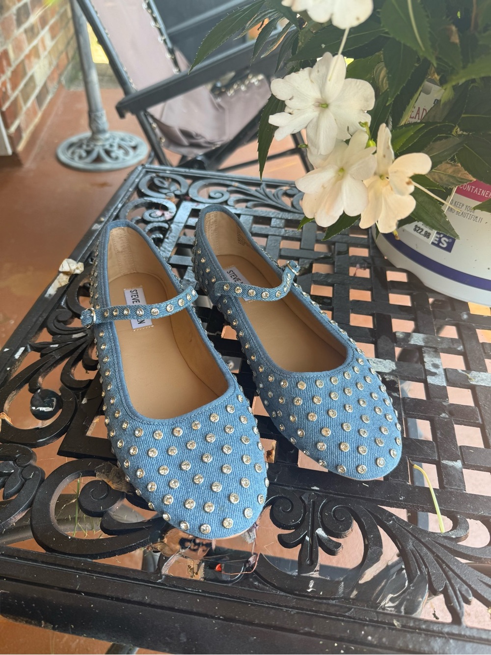 Steve Madden Vinetta-R Denim Rhinestone Mary Jane Flats Size 10